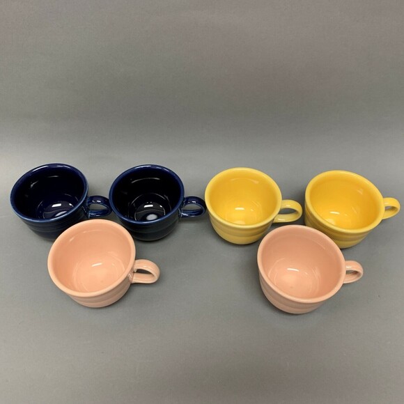 Homer Laughlin HLC LLD SSC Fiesta Cups Yellow Blue Purple Peach Lot of 6 - Picture 2 of 9
